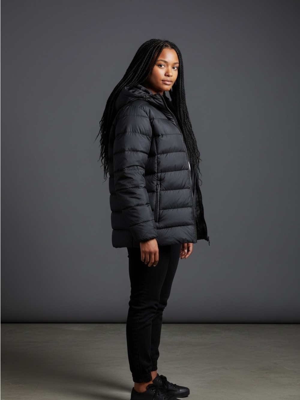 32 Degrees Women's Black Hooded Packable Puffer Jacket - Picture 2 of 7